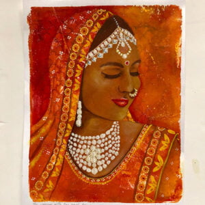 woman with pearl drop earring